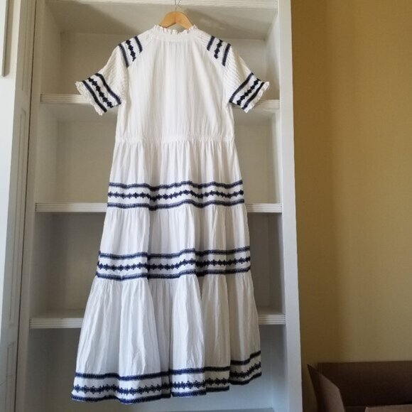 IVY CITY CO - Santorini Cotton Dress - White and Dark Blue - Tassels - Medium - Picture 8 of 10